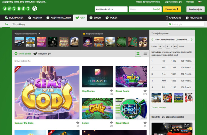 Gry hazardowe online w kasynie Unibet