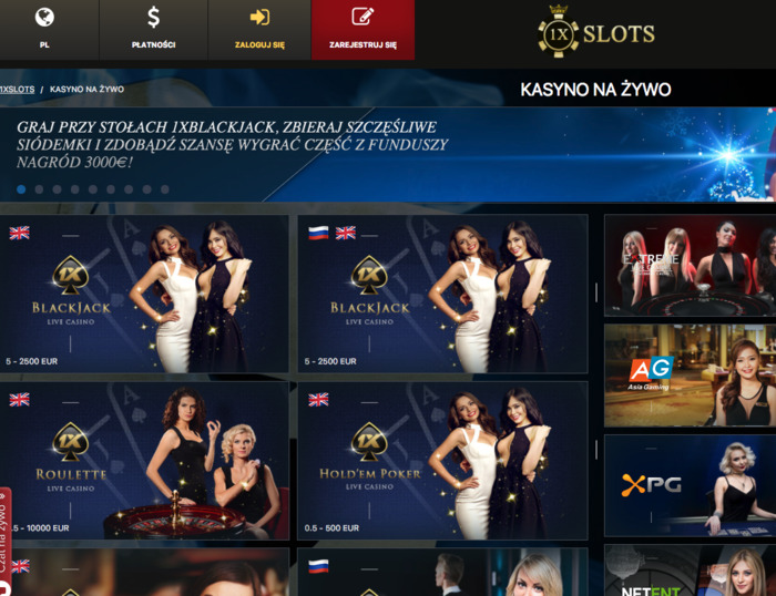 kasyno na żywo 1xslots