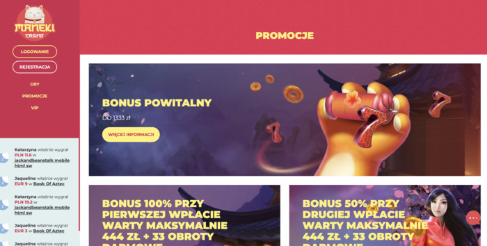 Maneki Kasyno Bonus na start