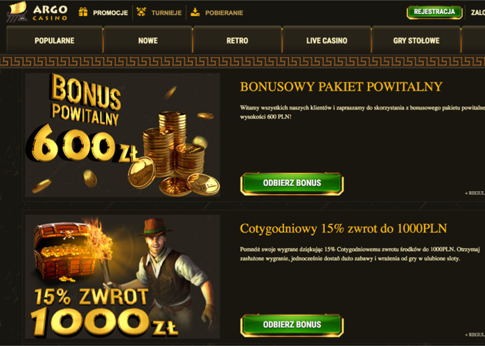 Promocje w kasynie Argo Casino