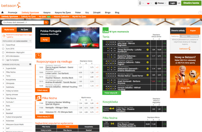 Zakłady sportowe online w kasynie Betsson